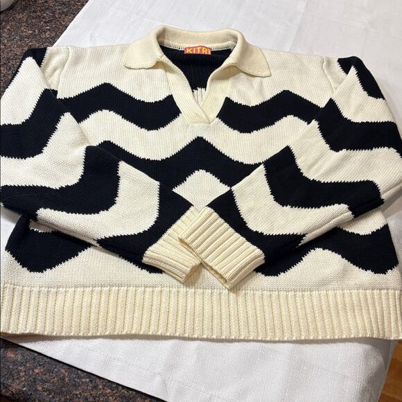 Kitri Sweaters - Kitri Dalia Mono Wave Polo Chunky Knit 100% Cotton Sweater Size XS